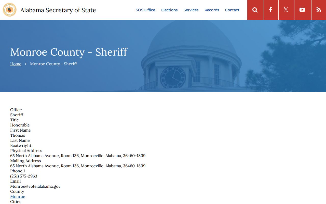 Official Alabama Monroe County Sheriff contact listing