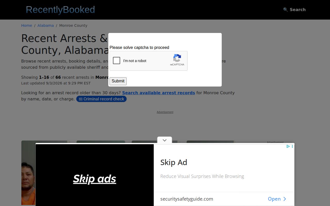 Unofficial RecentlyBooked Monroe County rolling date-window interface