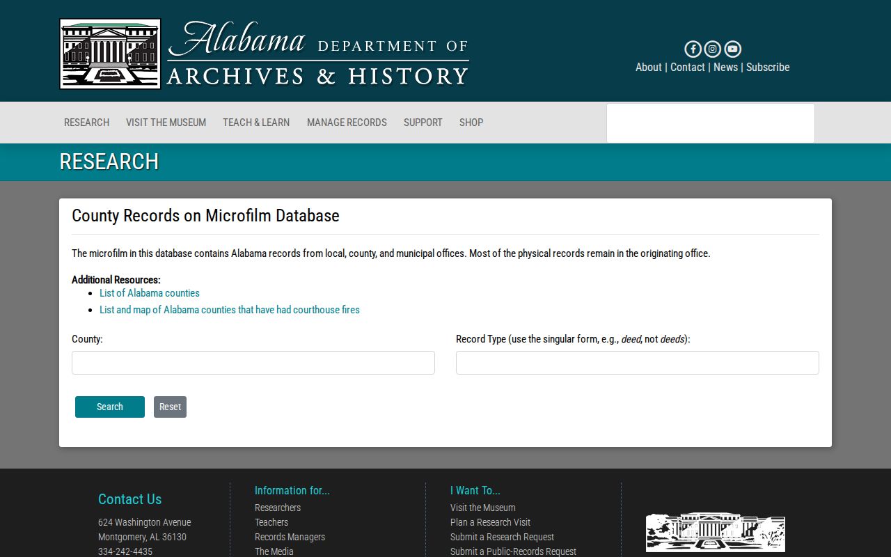 Alabama Archives county records research guidance