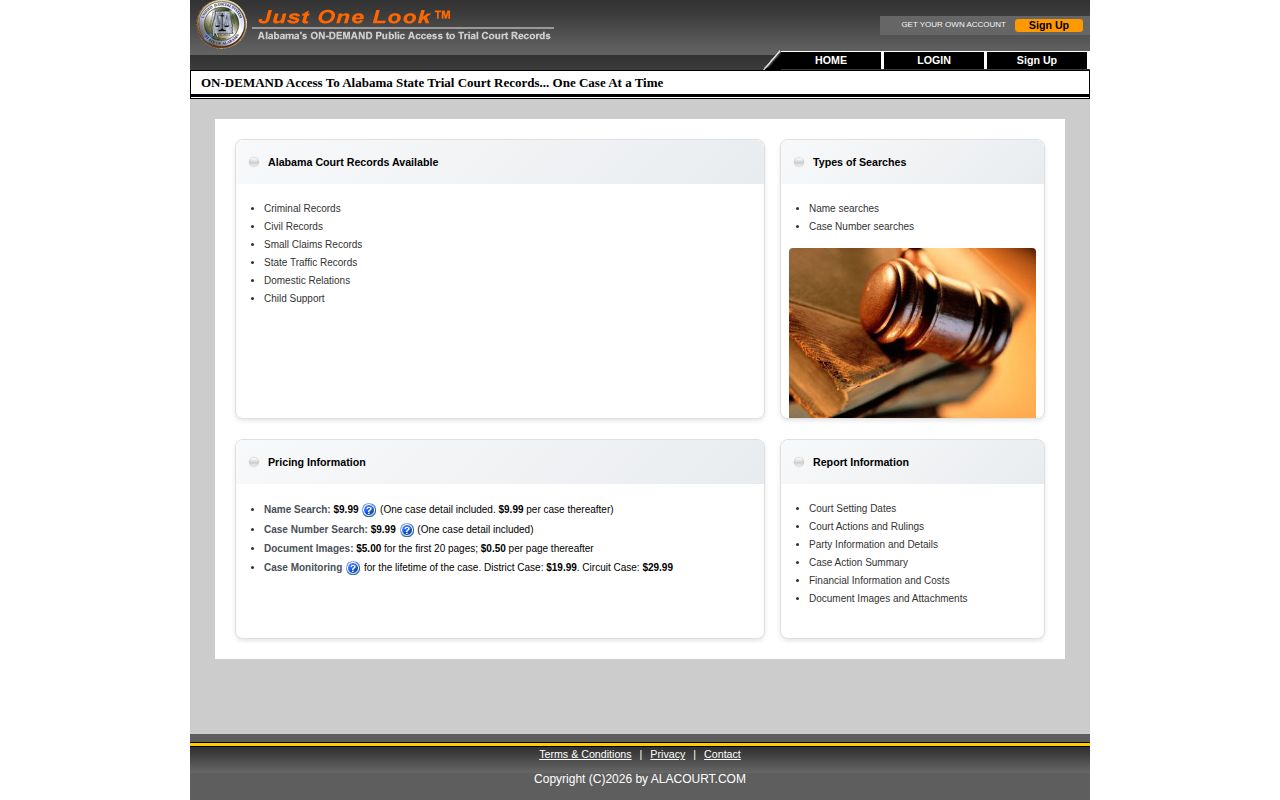 Alabama Just One Look court case search landing page