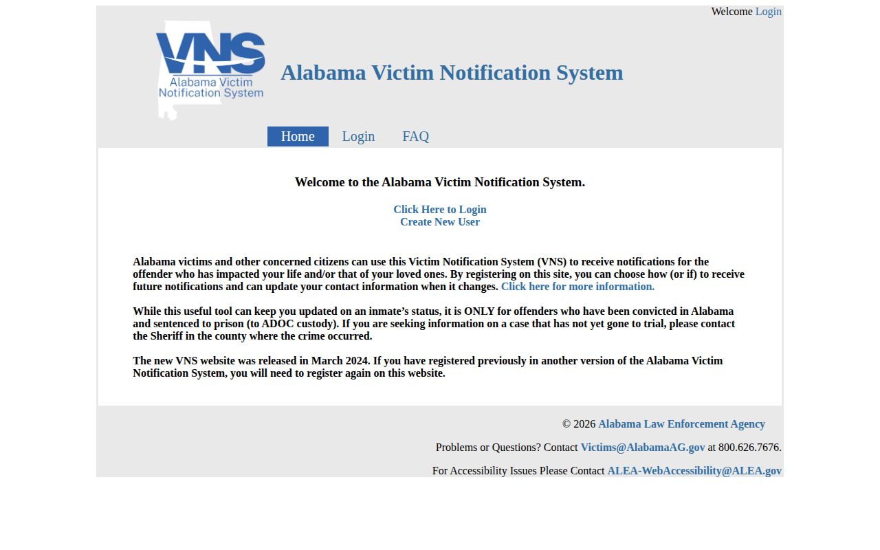 Official Alabama Victim Notification System scope and county sheriff guidance